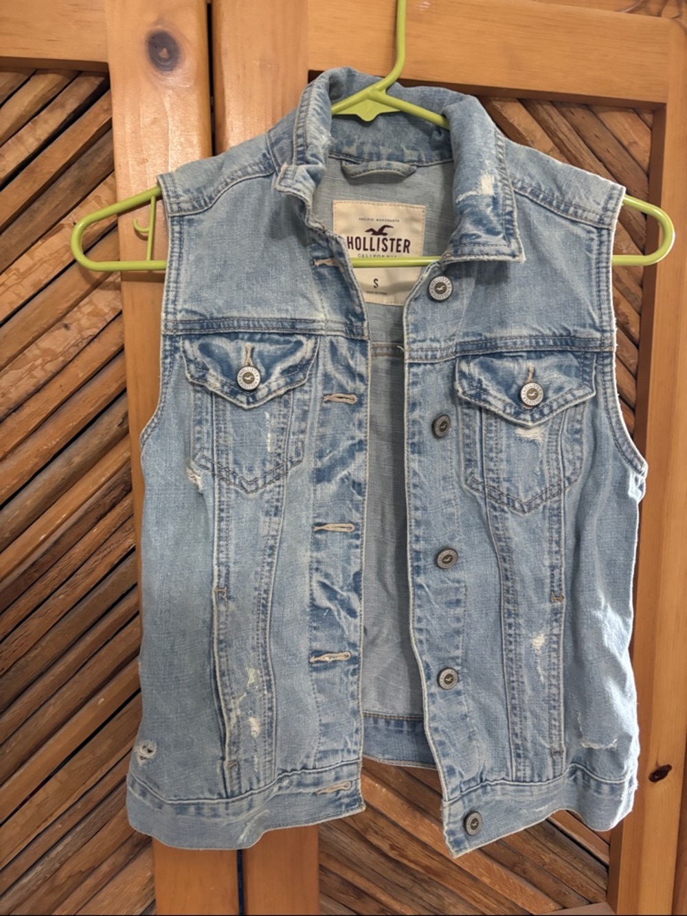Hollister Light Blue Distressed Denim Vest